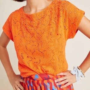 Anthropologie Maeve Karine Orange Beaded Eyelet Top Size 2 NEW Dolman Sleeves
